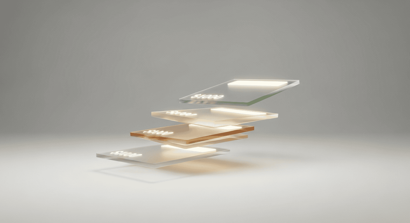 Luma AIの料金プラン — 3段階の透明なカードが積み重なるイメージ