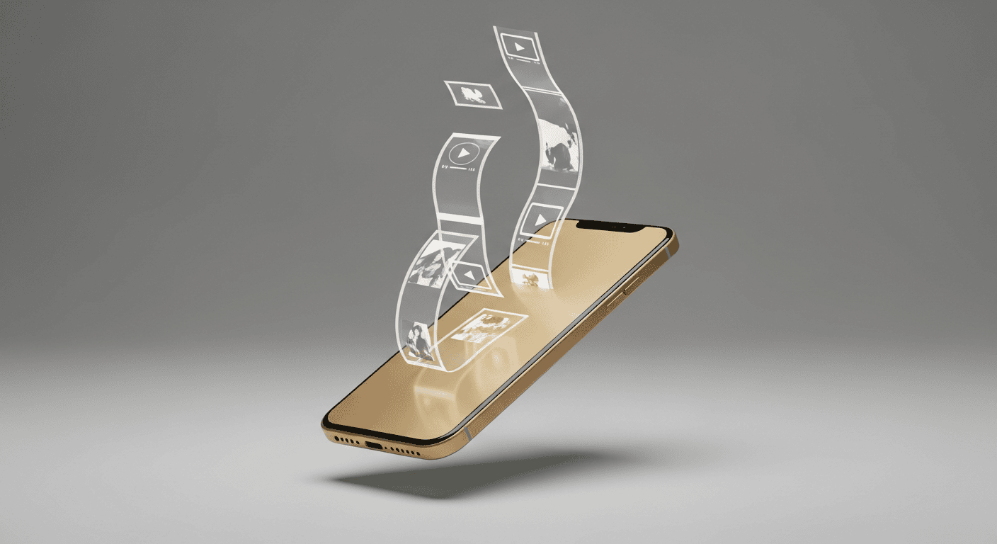 Luma AIの使い方 — スマートフォンから動画フレームが流れ出るビジュアル