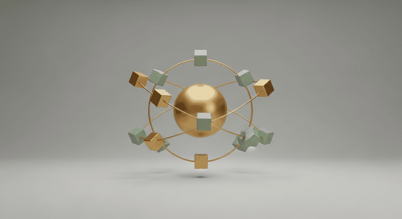 Manus AI主要機能を表す洗練された3Dビジュアル