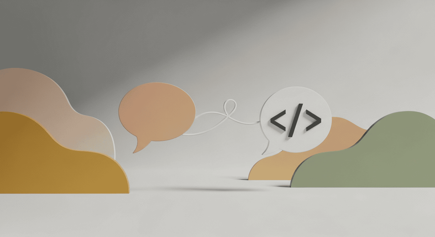 AIとの対話でコードを生成する様子を表す3Dオブジェクト