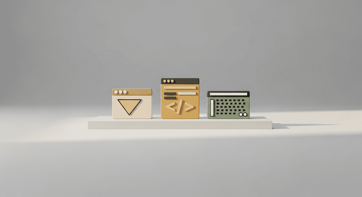 さまざまなAIツールを象徴するミニマルな3Dオブジェクト群