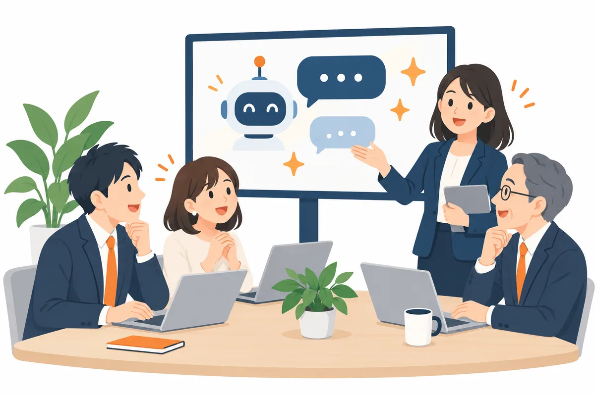 社内でAI研修を受ける社員のイラスト