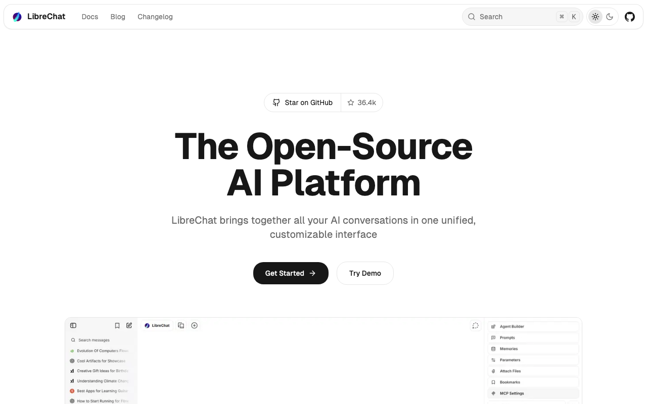 LibreChatの公式トップページ