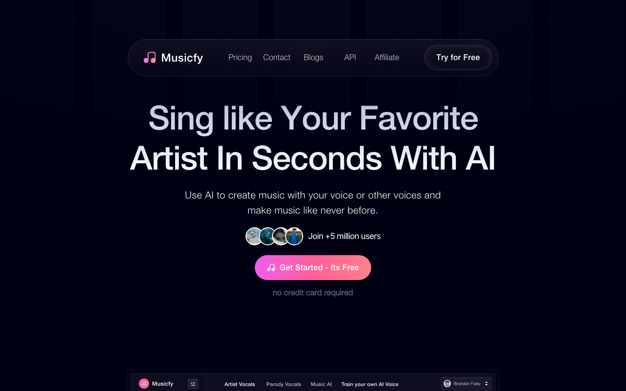 Musicfyの公式トップページ