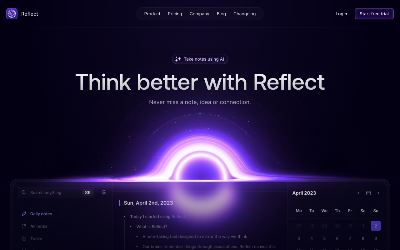 Reflect Notesの公式トップページ
