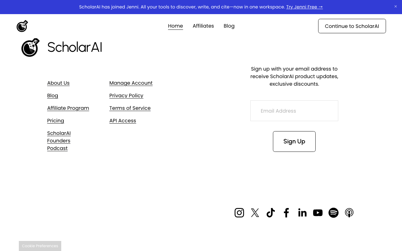ScholarAIの公式トップページ