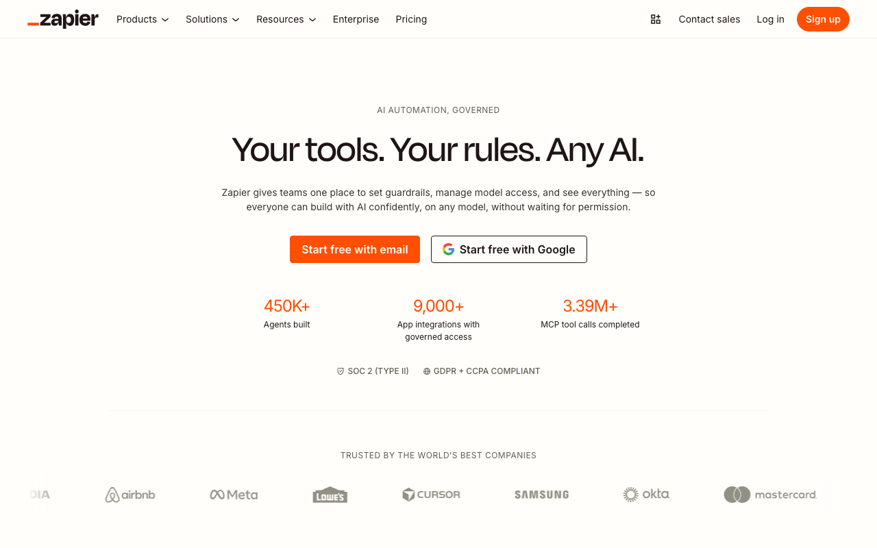 Zapier AIの公式トップページ